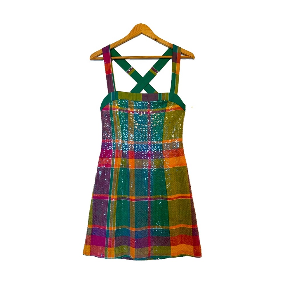 Plaid with clear sequins vintage dress